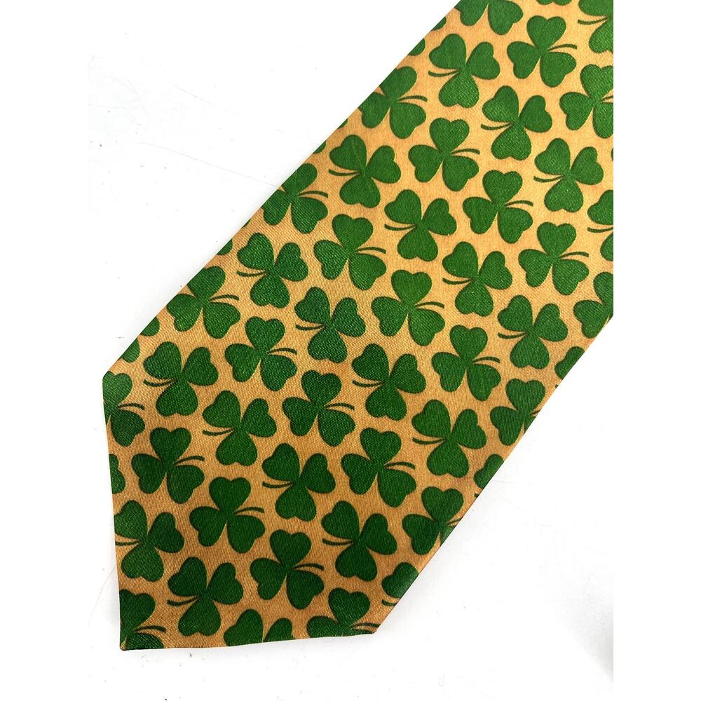 St Patrick's Day Polyester Gold Green Irish Shamrock Tie‎ (3.75 x 54)